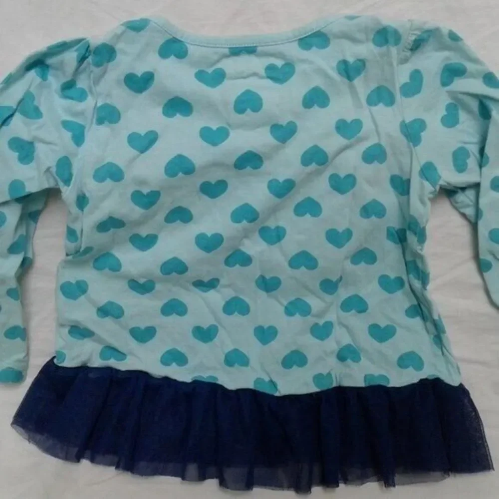 Kidtopia 2-piece Outfit with Silver, Hearts & Ruffle Design, Size 3T Blue & Teal